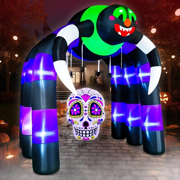 🆕Halloween Inflatable Spider Archway 10FT Sugar Skull Outdoor Yard Decorations - Picture 1 of 9
